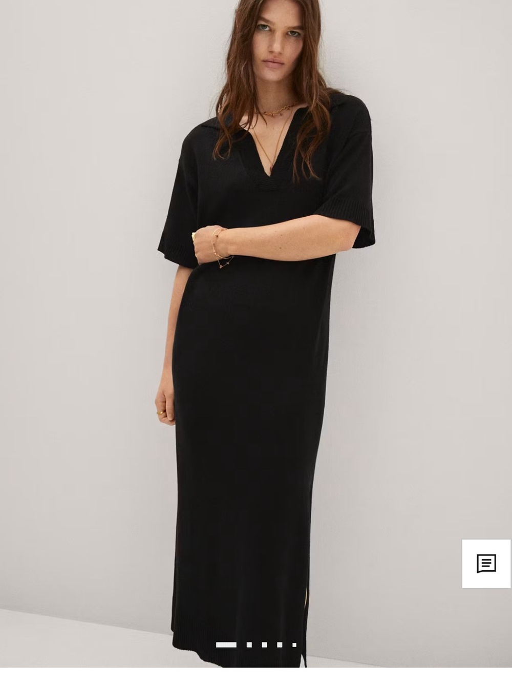 Mango Black V‑Neck Knit Maxi Dress